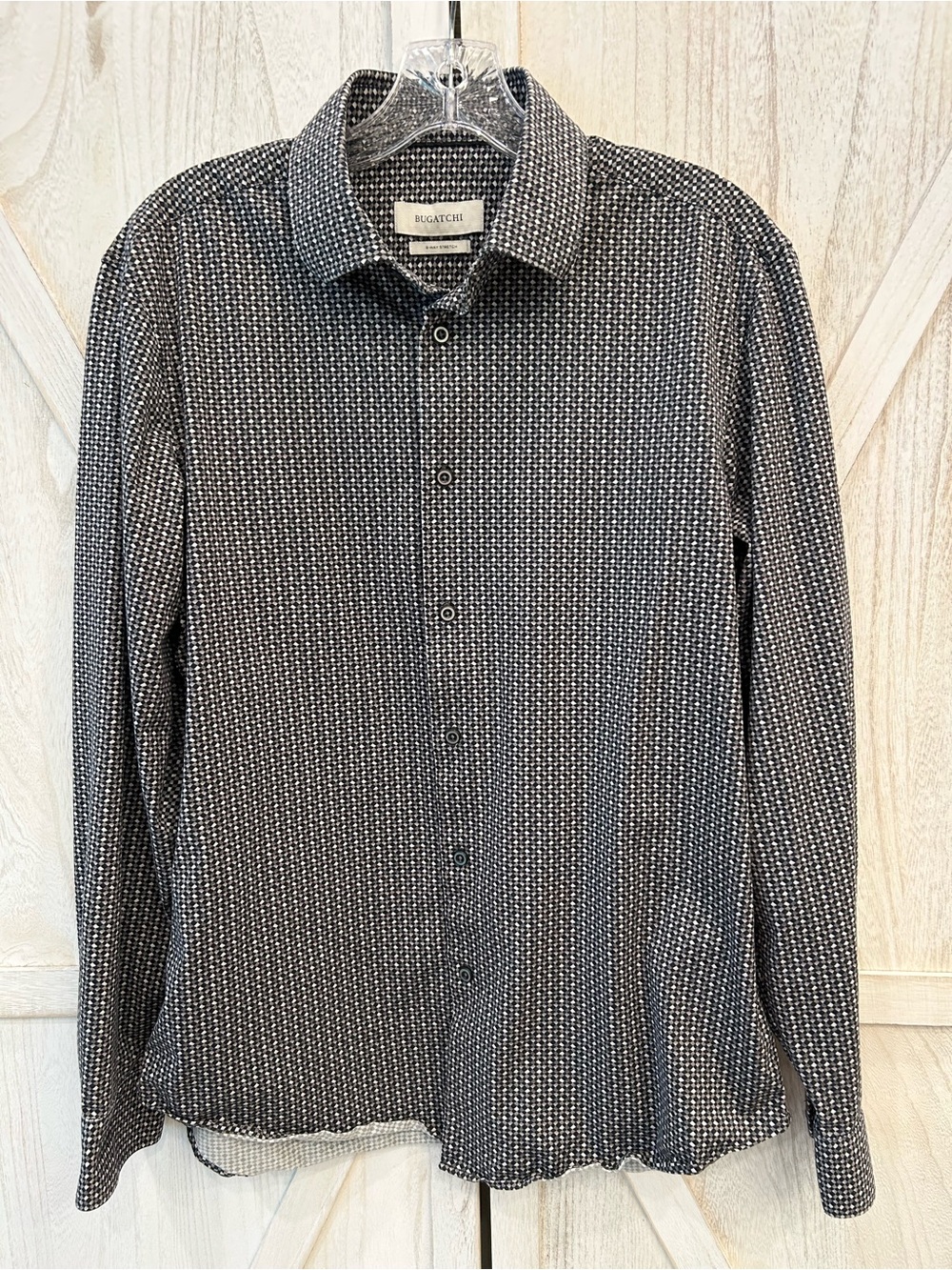 Bugatchi 8-Way Stretch Black White Micro Pattern Shirt Medium